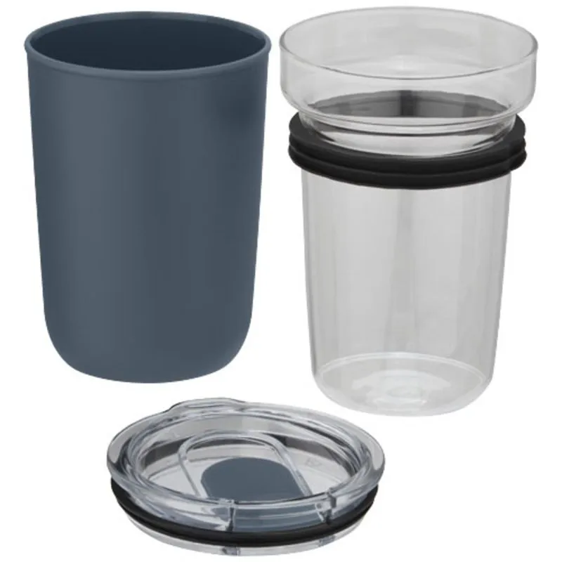 Vaso de vidrio de 420 ml con pared exterior de plástico reciclado 'Bello'